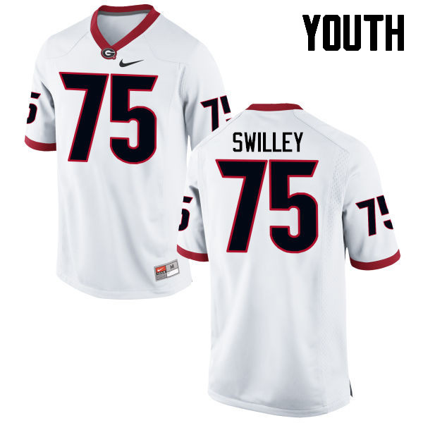 Youth Georgia Bulldogs #75 Thomas Swilley College Football Jerseys-White - Click Image to Close